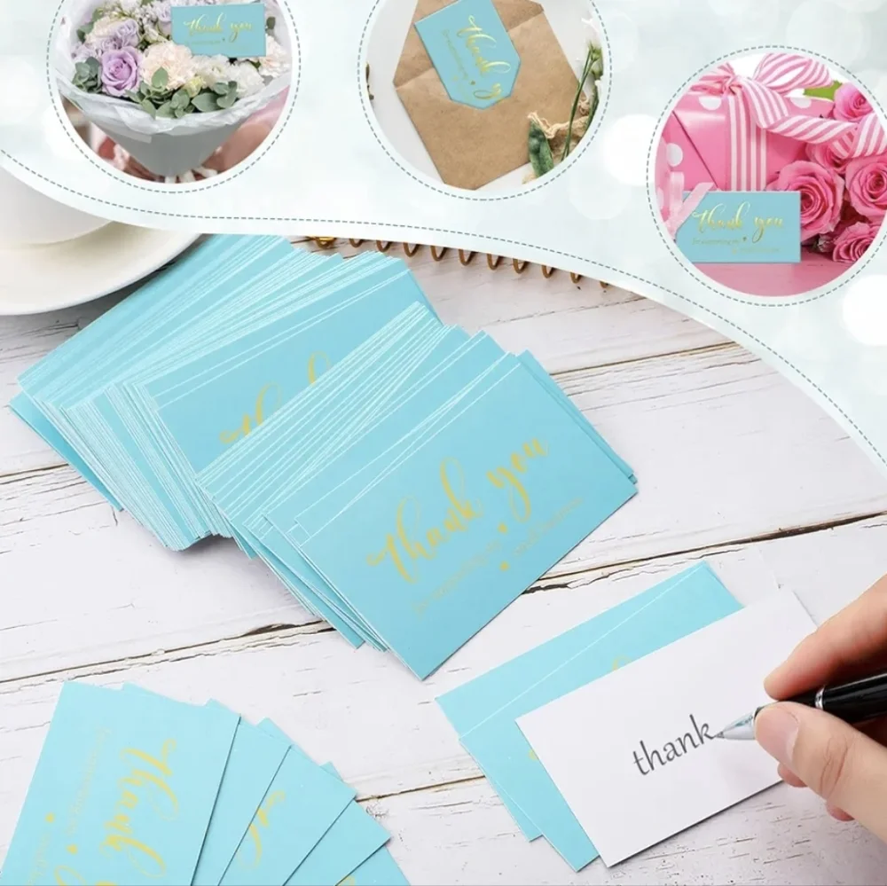 Thank You Cards and Stickers Set - Teal and Gold